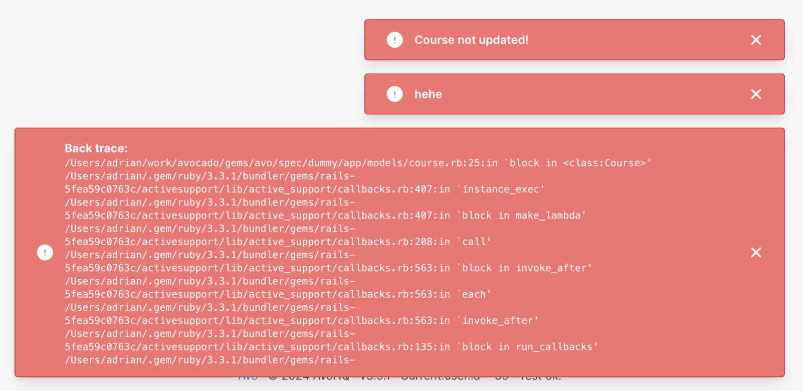 Backtrace alert