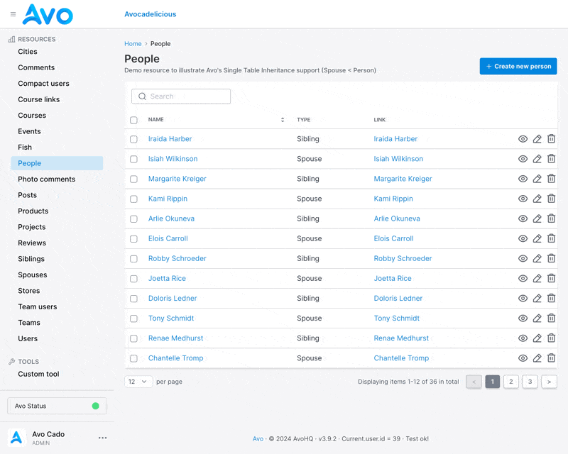 Click to view record in Avo