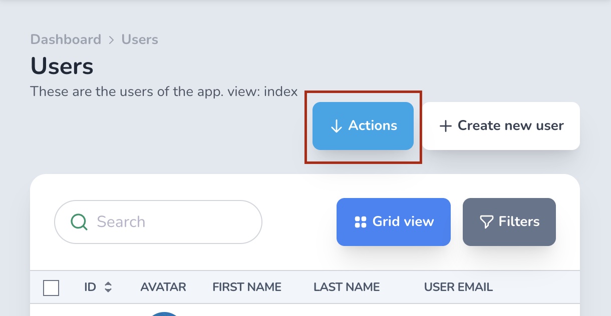 Actions button